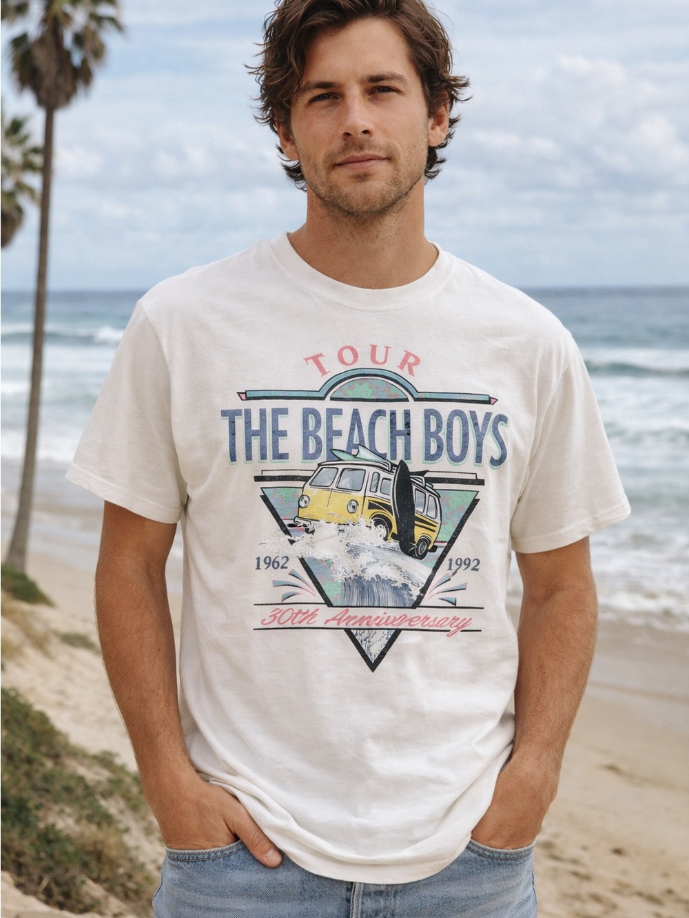 NWT Abercrombie & Fitch White Beach Boys 30th Anniversary Graphic Tee VW Bus M